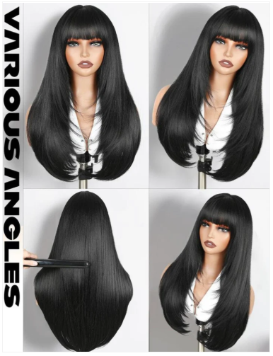 Black wig with Bangs - Glueless