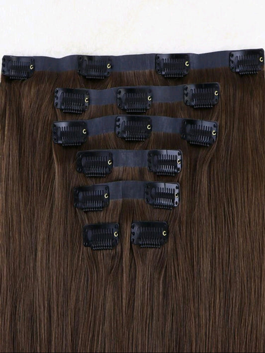 7pcs Dark Brown Clip in Hair Extensions